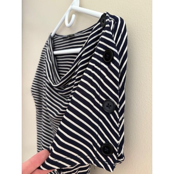 Talbots Nautical Striped Top with Button Shoulder Detail Navy & White Size Small - Picture 5 of 10